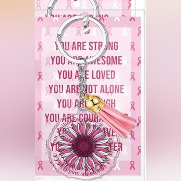 Inspirational Breast Cancer Awareness Keychain with Pink Tassel- NIP - Picture 3 of 3
